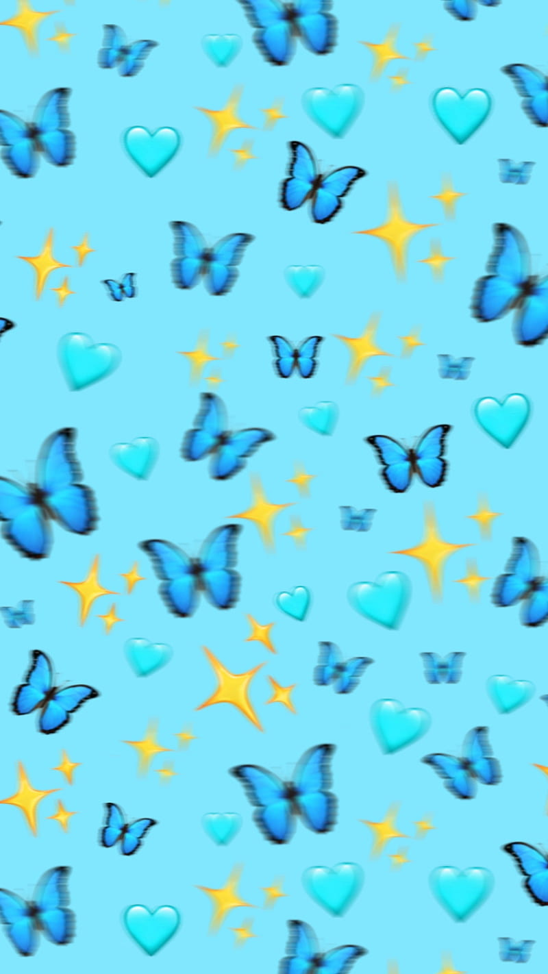 Blueblurrybutterflys, aesthetic, blue, butterflys, emojis, fly, pretty, sparkle, HD phone wallpaper