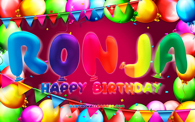 Happy Birtay Ronja colorful balloon frame, Ronja name, purple background, Ronja Happy Birtay, Ronja Birtay, popular german female names, Birtay concept, Ronja, HD wallpaper