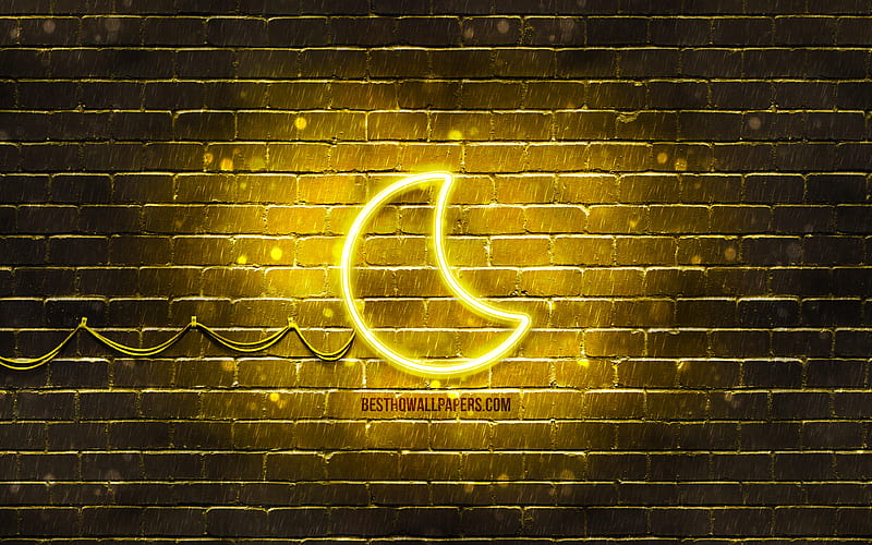 Moon neon icon yellow background, neon symbols, Moon, neon icons, Moon sign, nature signs, Moon icon, nature icons, HD wallpaper