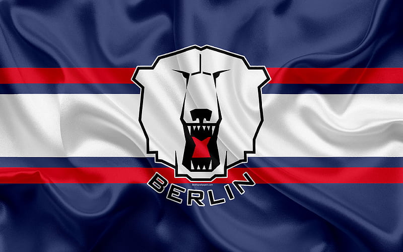 Eisbaren Berlin German hockey club, logo, emblem, hockey, Deutsche Eishockey Liga, Berlin, Germany, silk flag, German hockey championship, HD wallpaper