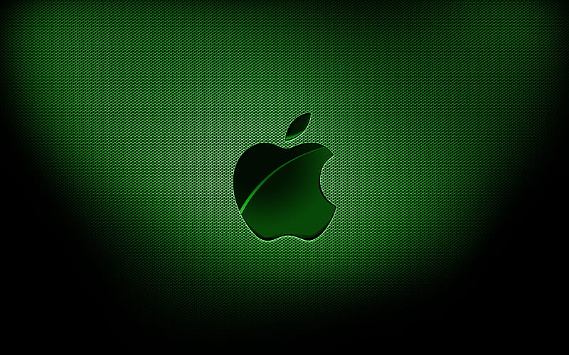 Apple green logo, green grid backgrounds, brands, Apple logo, grunge art, Apple, HD wallpaper