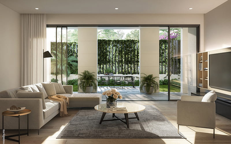 living room, stylish interior design, beige style in the living room, modern interior design, HD wallpaper