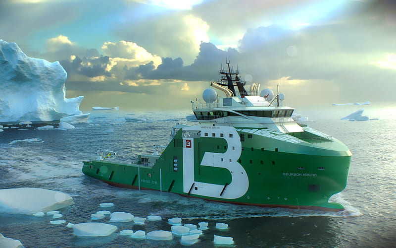 Bourbon Arctic, sea, vessel, Offshore Supply Ship, glaciers, HD wallpaper