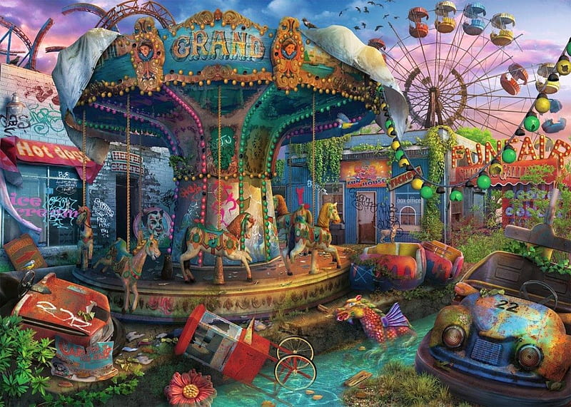 Amusement Park, round, colorful, carosel, ride, HD wallpaper