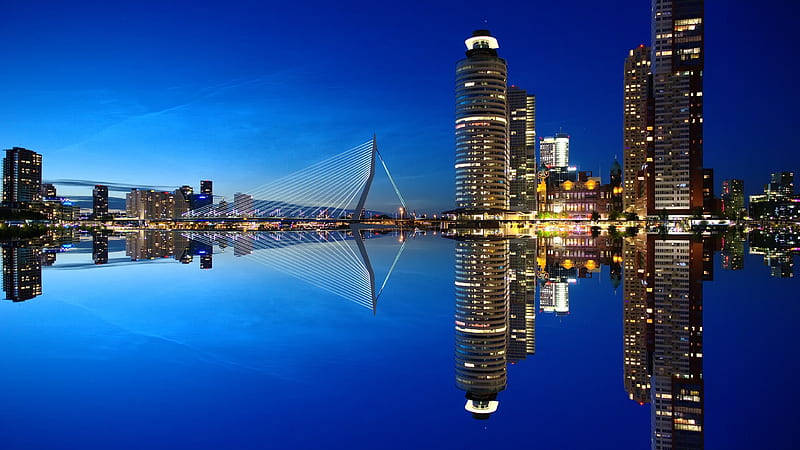 Rotterdam nightscapet, Netherlands, Holland, HD wallpaper