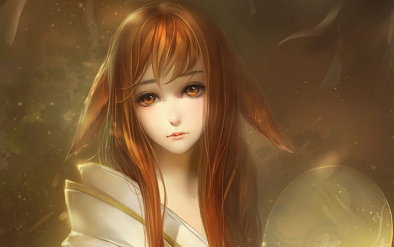 1080P free download | Fox girl, art, luminos, orange, redhead, ears ...