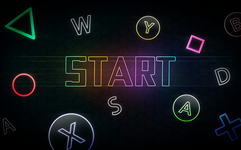 Start concepts, games, neon signs, start sign, HD wallpaper