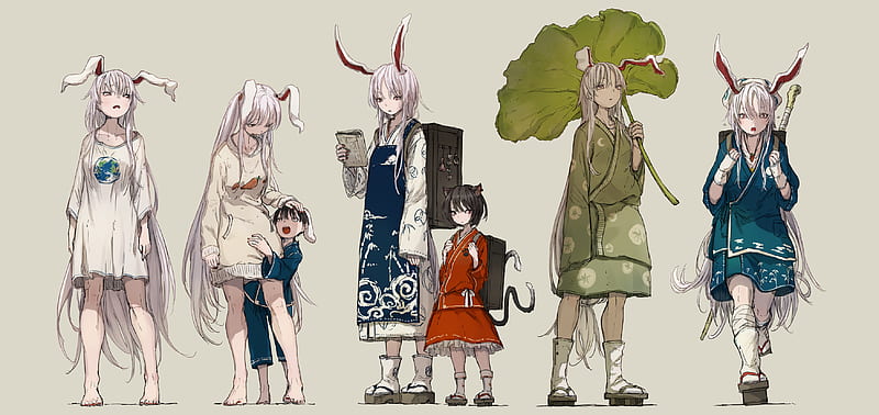 Anime, Touhou, Chen (Touhou), Reisen Udongein Inaba, Tewi Inaba, HD wallpaper