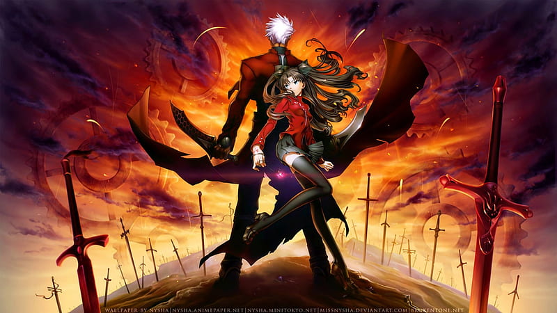 Unlimited Blade Works, fate, game, magic, due, blade, rin, anime, unlimited, archer, couple, HD wallpaper