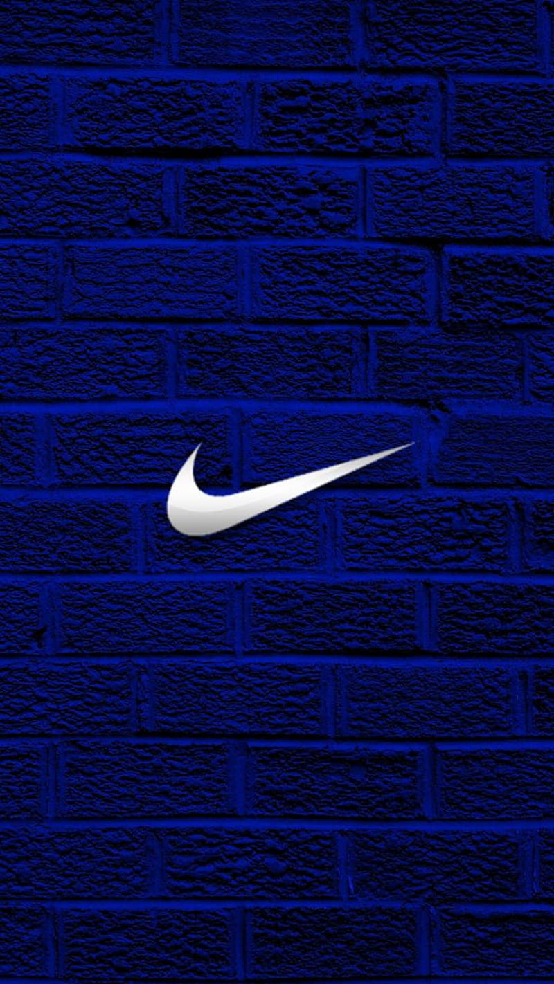 Swoosh brick wall, blue brick wall, logo, nike, HD phone wallpaper