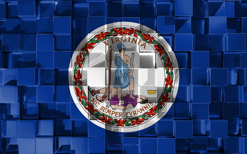 Flag of Virginia, 3d flag, US state, 3d cubes texture, Flags of American states, 3d art, Virginia, USA, 3d texture, Virginia flag, HD wallpaper