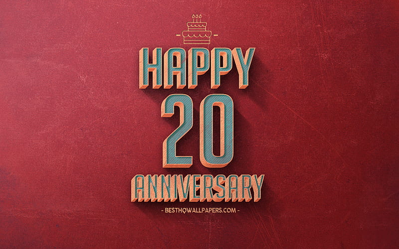 20 Years Anniversary, Red Retro Background, 20th Anniversary sign, Retro Anniversary Background, Retro Art, Happy 20th Anniversary, Anniversary Background, HD wallpaper