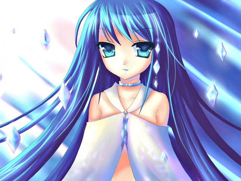 Beautiful Blue Ice Crystal Girl, girl, snow, ice, crystal, bonito, eyes, ice blue, blue, HD wallpaper