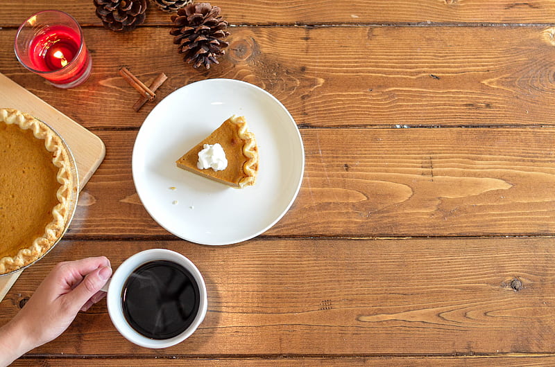 slice of pie with whipped cream on ceramic plate near coffee, HD wallpaper
