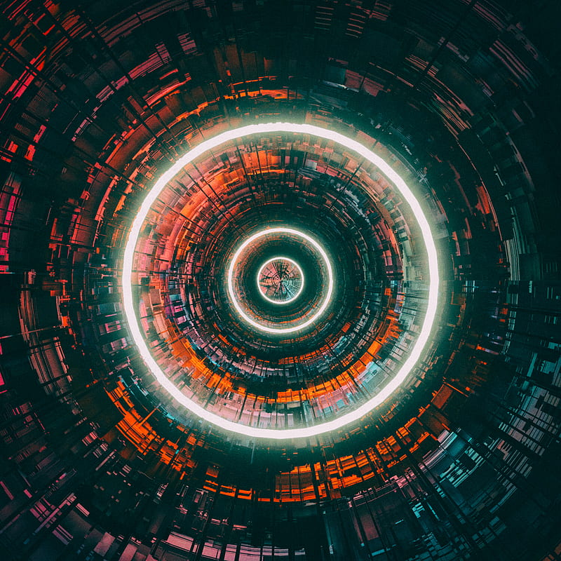 tunnel, circles, glow, neon, bright, HD phone wallpaper