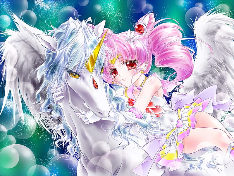 Unicorn & Sailor Shibi Moon, red, pretty, dress, sweet, gold, green, anime,  love, HD wallpaper | Peakpx