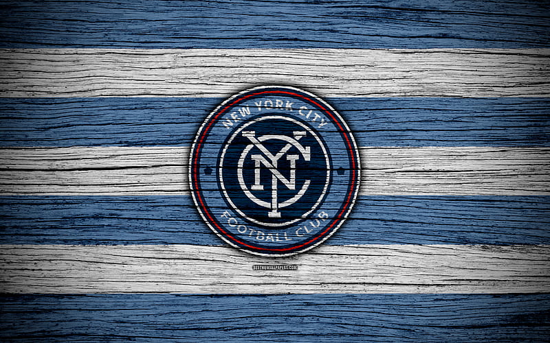 New York City MLS, wooden texture, Eastern Conference, football club, USA, New York City FC, soccer, logo, FC New York City, HD wallpaper
