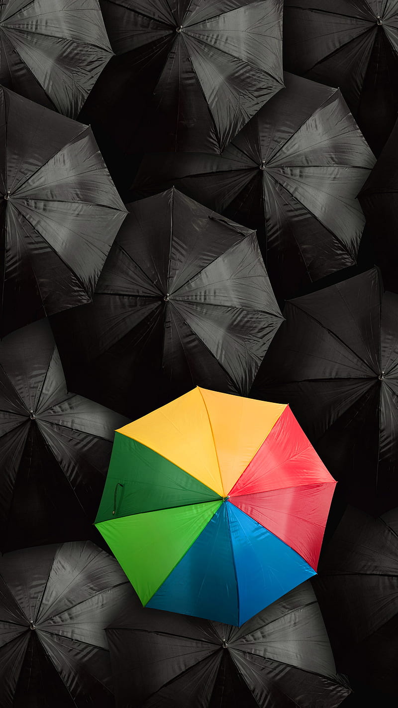 Different, abstract, be, black, colorful, dare, umbrellas, HD phone ...