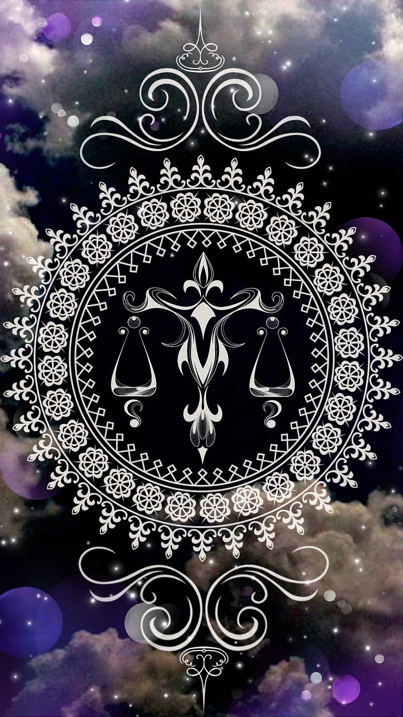 Mandala Libra, astrology, clouds, fortune, mystical, occult, scales, tribal, zodiac, HD phone wallpaper