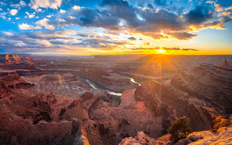 Grand Canyon, R, sunset, desert, Arizona, beautiful nature, USA, America, canyon, american landmarks, skyline cityscapes, HD wallpaper