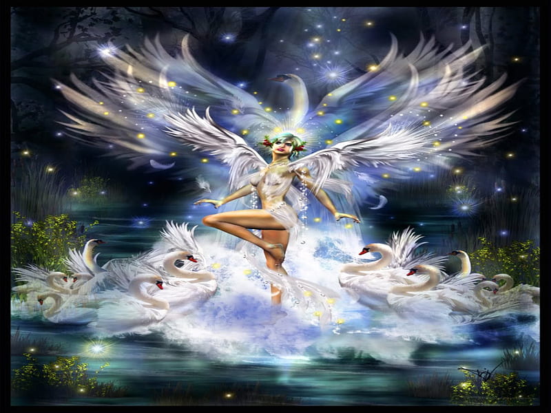 THE SWAN MAIDEN, water, swans, fairy, maiden, sparkles, HD wallpaper ...