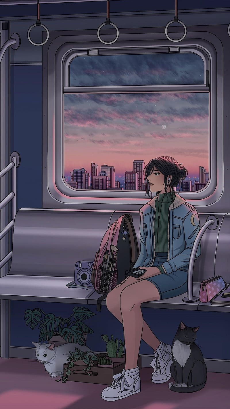 Premium Photo | Anime girl standing in a train station with flowers and  train generative ai