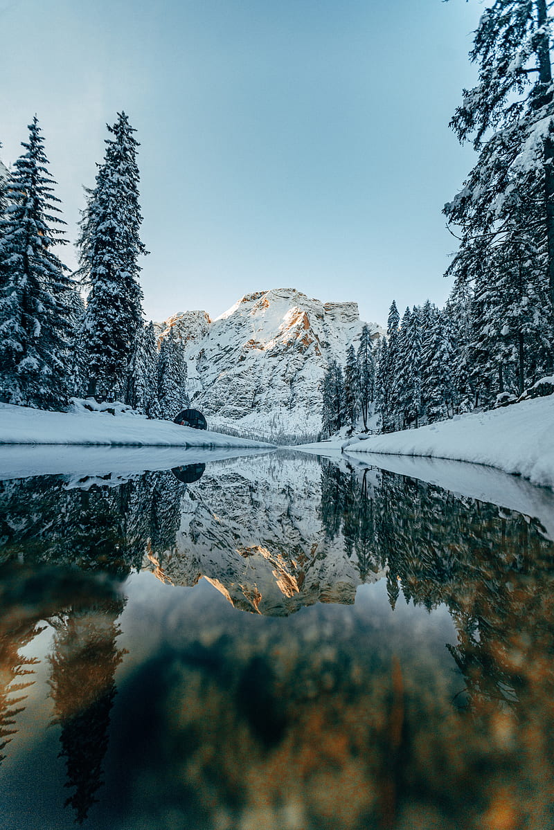river, mountain, snow, winter, nature, HD phone wallpaper