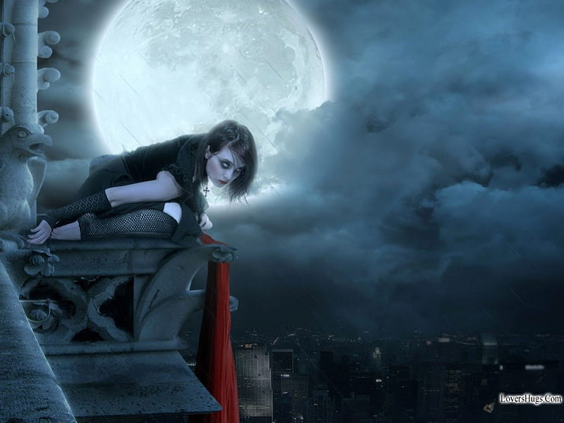★Moon Shining at Gothic Girl★, pretty, wonderful, charm, bonito, woman, clouds, fantasy, splendor, gothic, Moon Shining at Gothic Girl, full moon, love, cities, smoke, leans, gorgeous, amazing, female, lovely, glance, cool, girl, magical, moonlight, lady, HD wallpaper