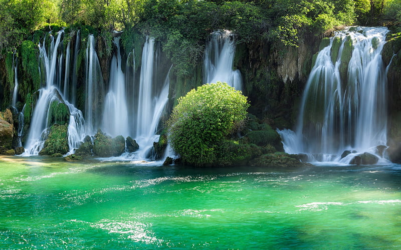 Summer Green Sunshine Kravice Waterfalls, HD wallpaper