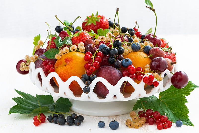 Abundance, red, autumn, strawberry, orange, blackberry, yellow, dessert, sweet, fruit, berry, green, blueberry, redberry, apple, food, leaf, summer, white, HD wallpaper