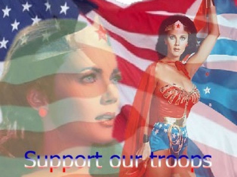Support Our Troops, red, wonder woman, stars, stripes, wonder, white, woman, blue, HD wallpaper
