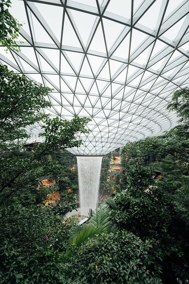 greenhouse, dome, fountain, plants, architecture, building, HD phone wallpaper