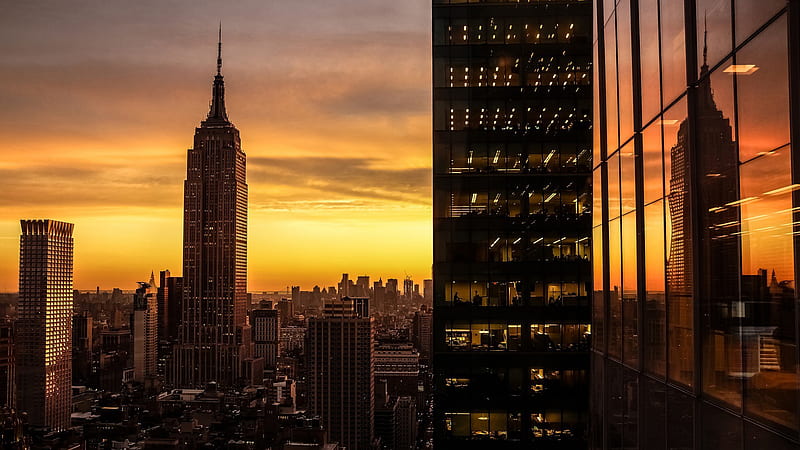 New York City Buildings During Sunset New York, HD wallpaper