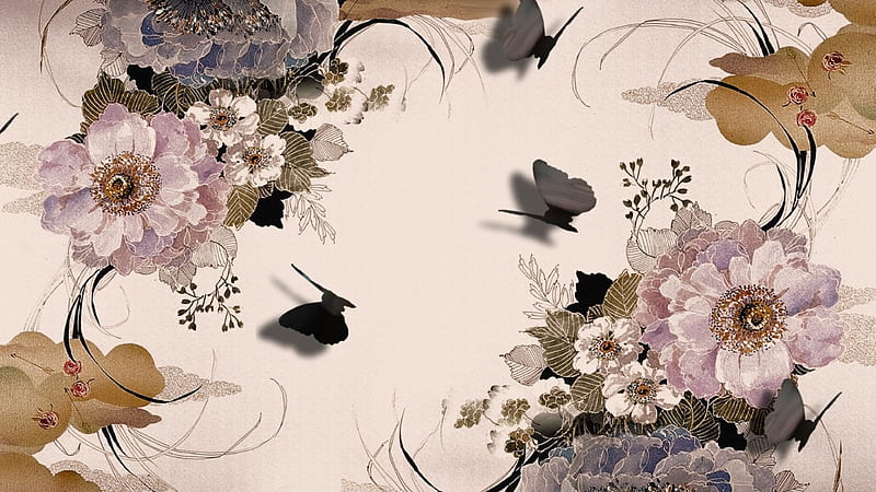 Oriental Influence, Oriental, flowers, shadows, butterflies, Asian, Firefox  Persona theme, HD wallpaper | Peakpx
