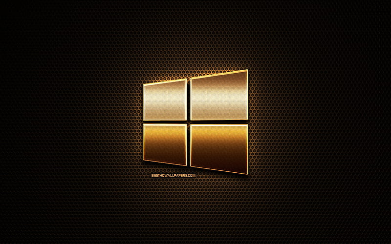 Windows 10 glitter logo, OS, creative, metal grid background, Windows 10 3D logo, brands, Windows 10, HD wallpaper