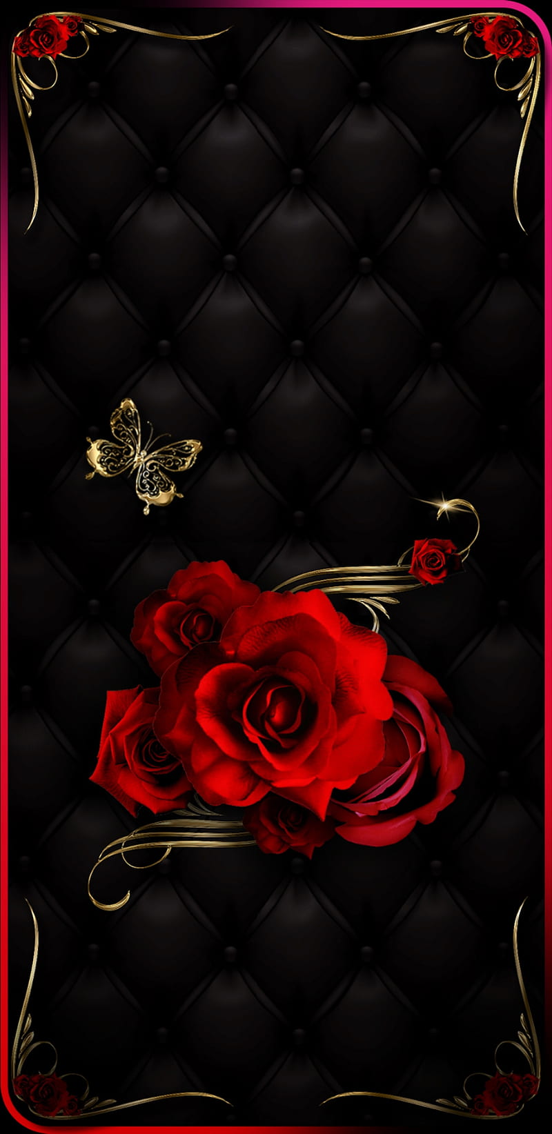 VampireGarden, black, butterfly, garden, gold, golden, padded, red, rose, roses, vampire, HD phone wallpaper