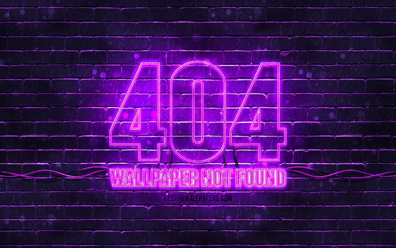 404 not found violet sign violet brickwall, 404 not found, violet blank display, 404 not found neon symbol, HD wallpaper