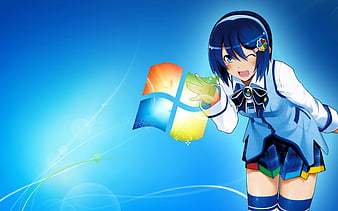 OS-tan Windows XP Operating Systems, Anime, black Hair, computer, windows  png