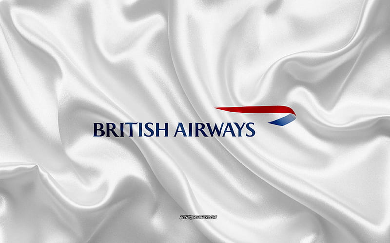 British Airways logo, airline, white silk texture, airline logos, British Airways emblem, silk background, silk flag, British Airways, HD wallpaper