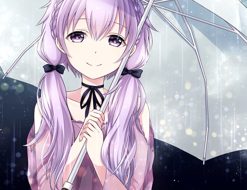 Rain, wet, umbrella, adorable, yuzuki yukari, twin tail, anime, yukari ...