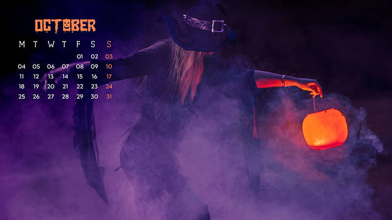 Halloween Witch October 2021 Calendar Purple Smoke Background October, HD wallpaper