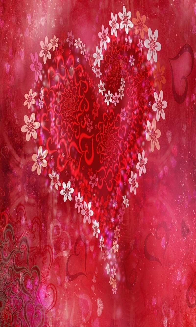 Love heart flowers, nice, wall, HD phone wallpaper | Peakpx
