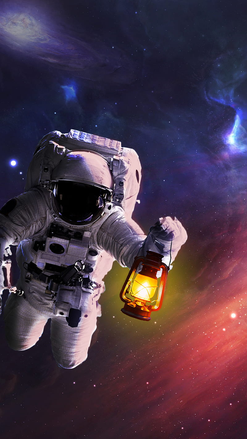 Astronaut, black, galaxy, gray, iphone, lantern, red, space, star, HD phone wallpaper