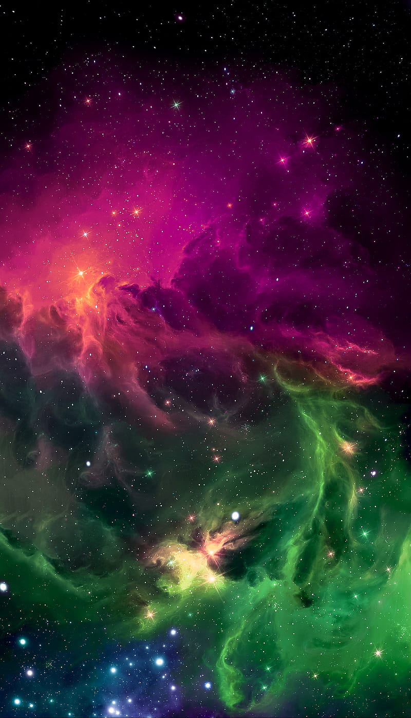 Galaxy black, blue, green, nature, rainbow, red, stars, universum, HD phone wallpaper