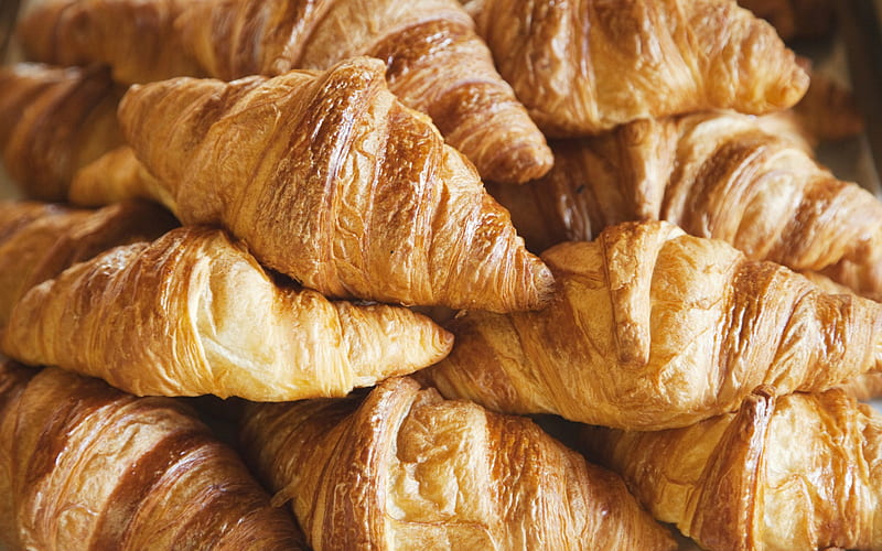 croissants, French pastries, croissants background, bakery products, breakfast, HD wallpaper