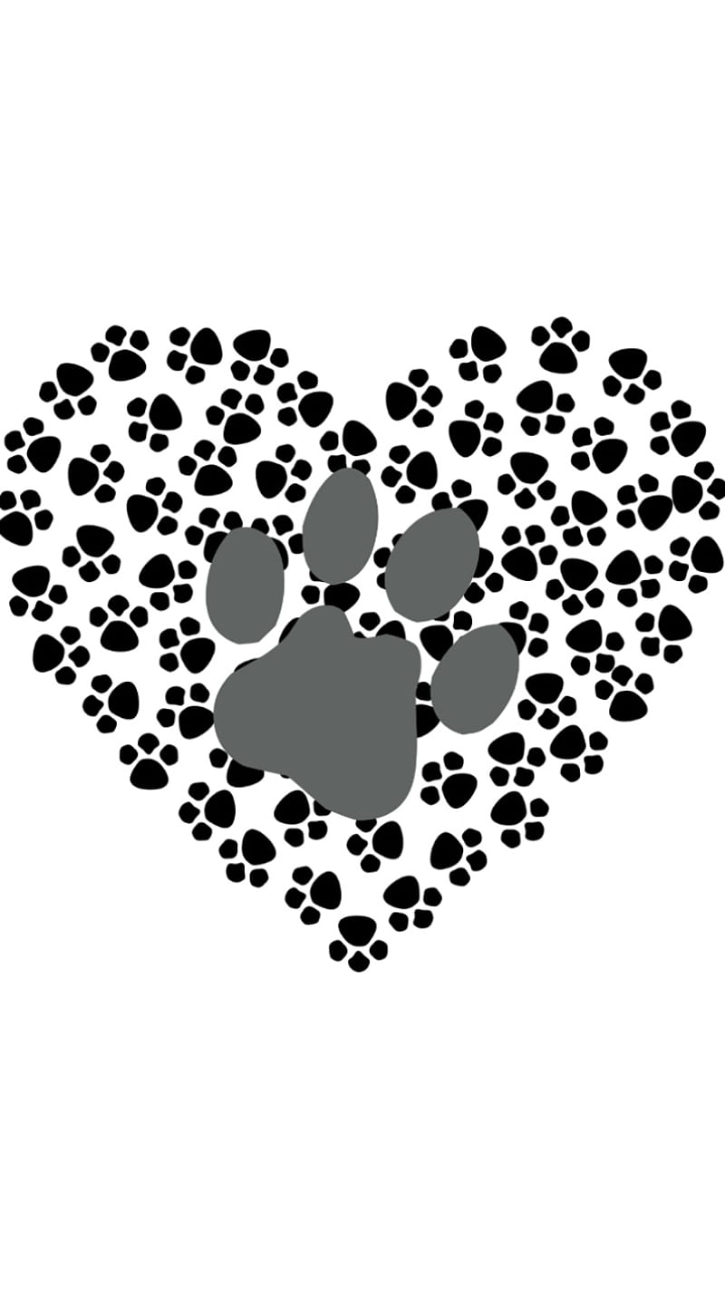 Puppy prints, black and white, dog, pattern, paws, prints, HD phone wallpaper