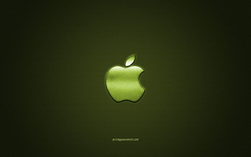 Apple logo, green shiny logo, Apple metal emblem, for Apple smartphones, green carbon fiber texture, Apple, brands, creative art, HD wallpaper