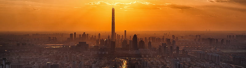 Tianjin City China Ultra, City, Sunset, Asia, China, Urban, Twilight, skyscraper, tianjin, HD wallpaper