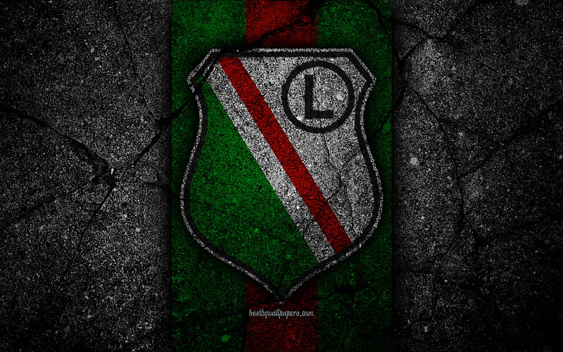 Legia Warszawa FC logo, Ekstraklasa, soccer, football, black stone, Poland, Legia Warszawa, football club, asphalt texture, FC Legia Warszawa, HD wallpaper