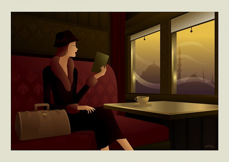 On The Orient Express, continental, window, trains, art deco, woman, HD wallpaper